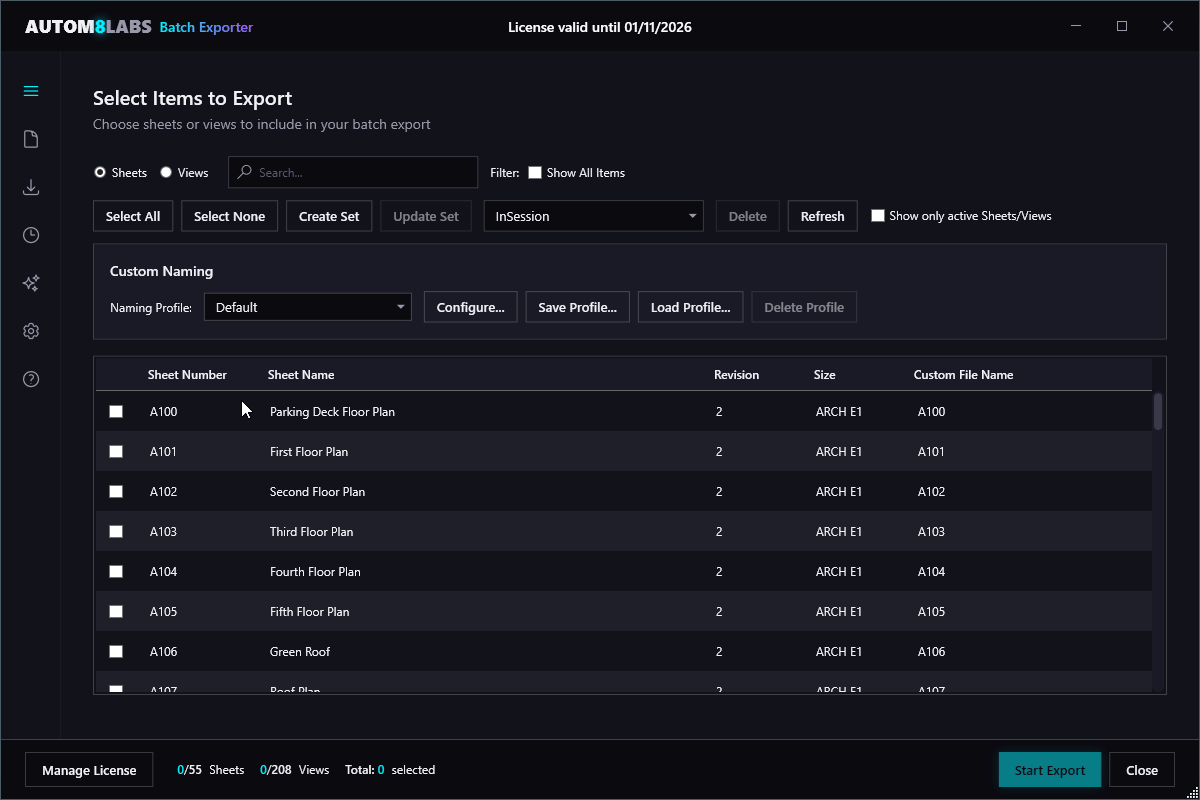 Schedule Tab interface showing automated export scheduling options