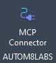 Civil 3D Add-ins ribbon with AUTOM8LABS panel showing the MCP Connector for Civil 3D button